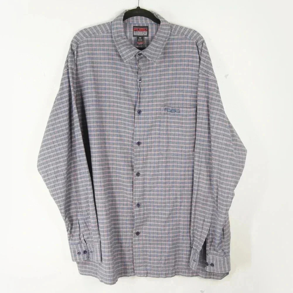 Vintage Y2K 2000s Fubu Grey Blue Checkered Plaid Button Down Shirt